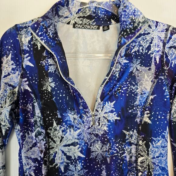 Sno Skins Micro Fiber Quarter Zip Neck Pullover Snowflake Pattern Blue White XS - Picture 4 of 7